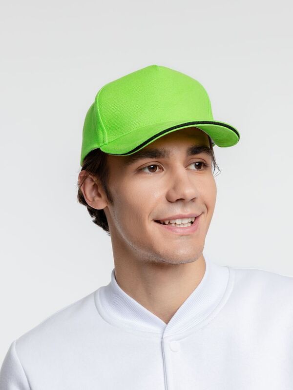 Бейсболка Classic, зеленое яблоко с черным кантом арт.15848.94