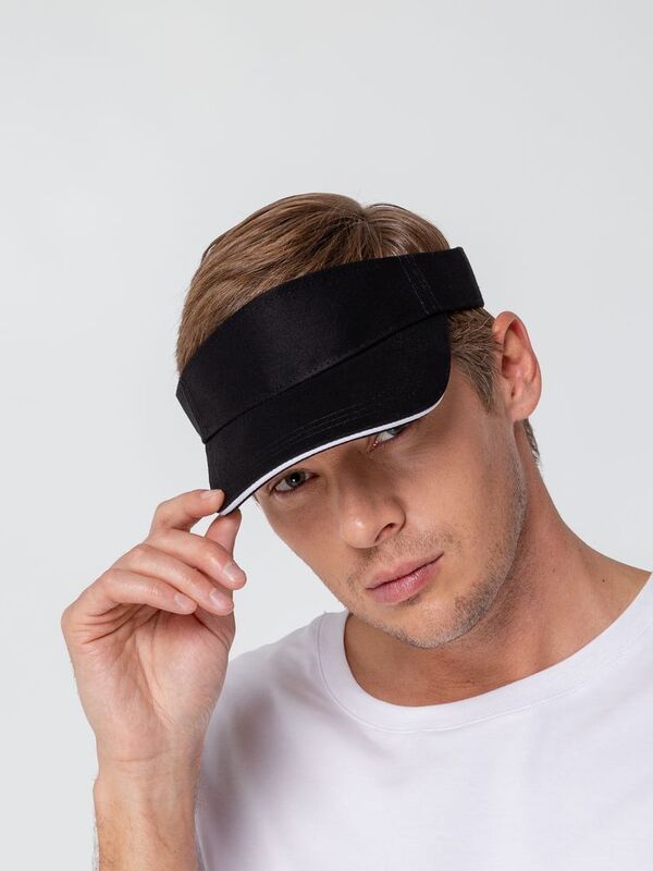 Козырек Active, черный с белым кантом арт.15429.30