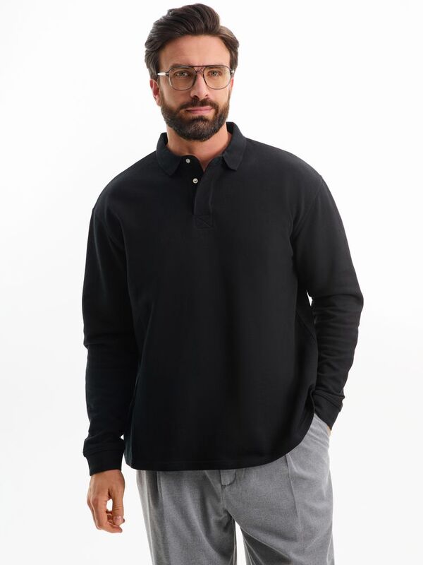 Рубашка поло оверсайз с длинным рукавом Heritage, черная арт.03990312