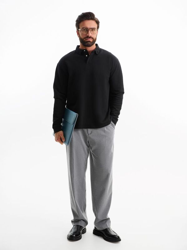 Рубашка поло оверсайз с длинным рукавом Heritage, черная арт.03990312