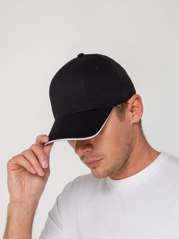 Бейсболка Canopy, черная с белым кантом арт.15149.30