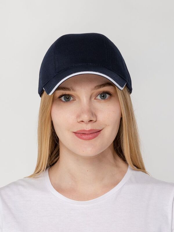 Бейсболка Canopy, темно-синяя с белым кантом арт.15149.40