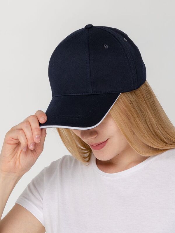 Бейсболка Canopy, темно-синяя с белым кантом арт.15149.40