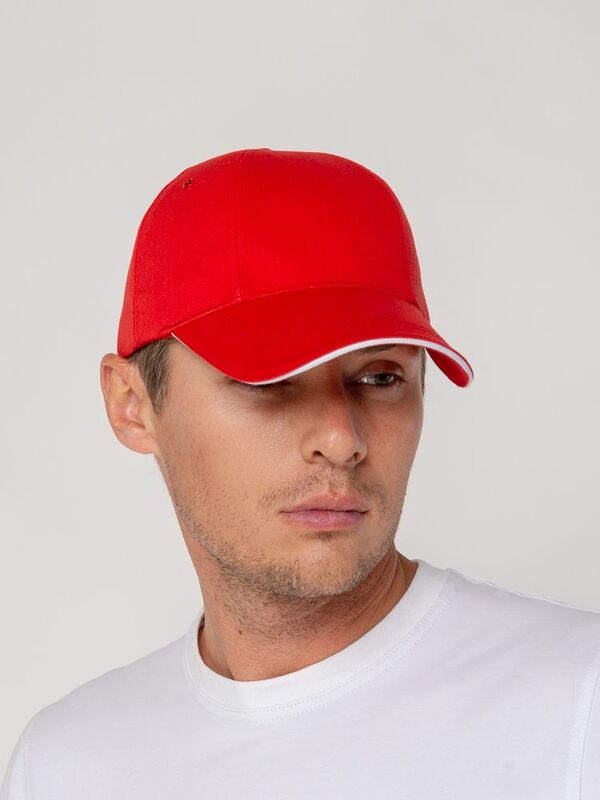 Бейсболка Canopy, красная с белым кантом арт.15149.50