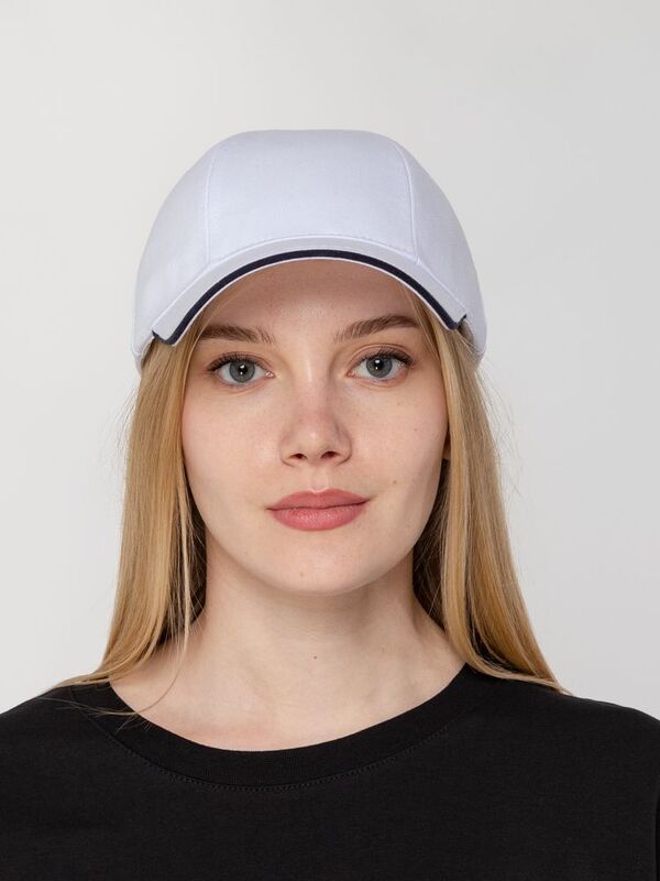 Бейсболка Canopy, белая с темно-синим кантом арт.15149.60