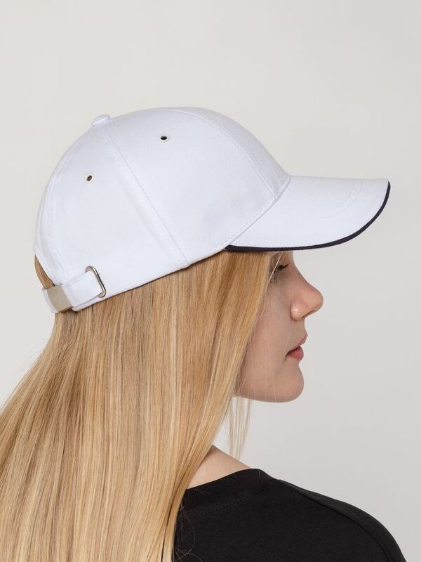 Бейсболка Canopy, белая с темно-синим кантом арт.15149.60