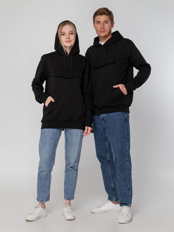 Худи унисекс с карманом на груди Chest Pocket, черное арт.15501.30