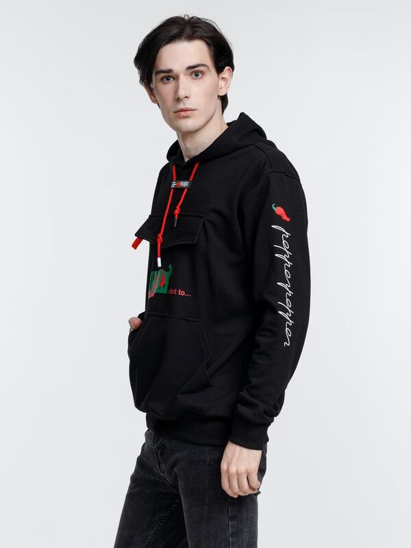 Худи унисекс с карманом на груди Chest Pocket, черное арт.15501.30