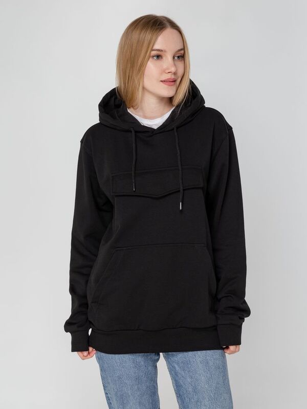 Худи унисекс с карманом на груди Chest Pocket, черное арт.15501.30