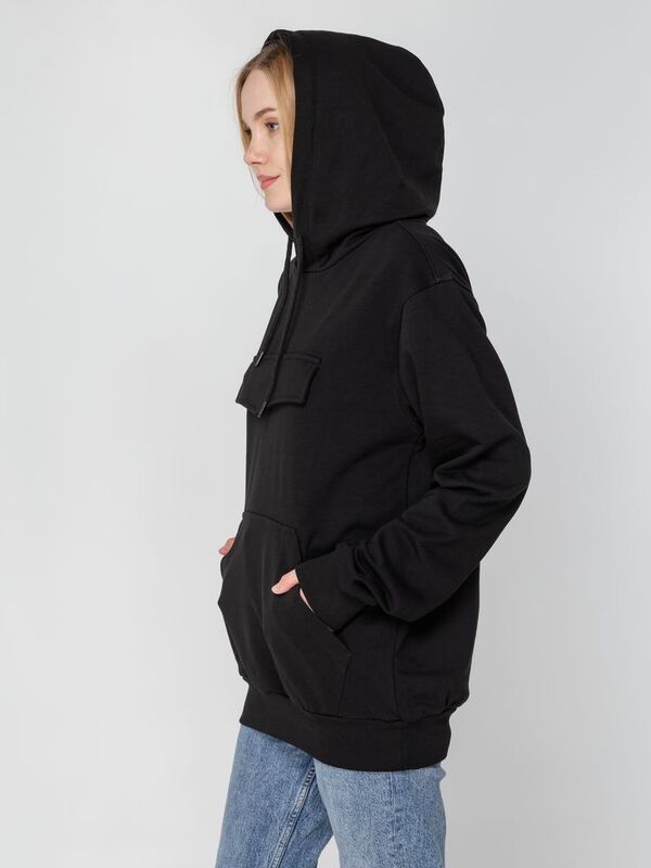 Худи унисекс с карманом на груди Chest Pocket, черное арт.15501.30