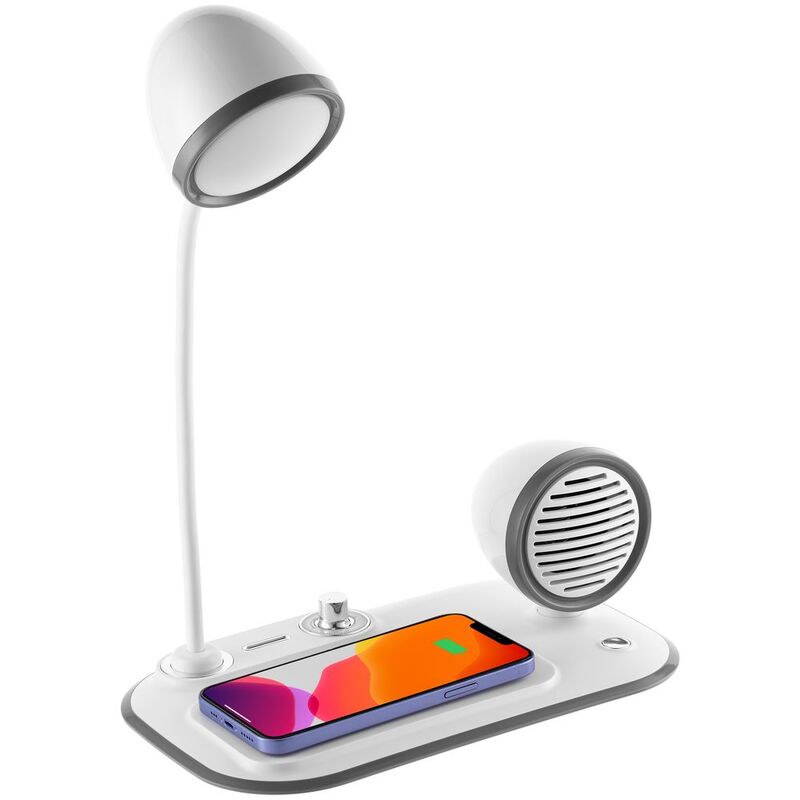 Лампа с колонкой и беспроводной зарядкой Flashback, белая арт.16239.60