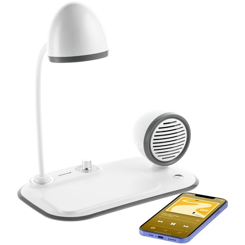 Лампа с колонкой и беспроводной зарядкой Flashback, белая арт.16239.60