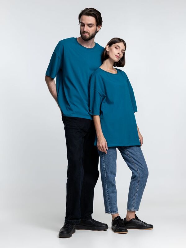 Футболка унисекс оверсайз Crosstown, бирюзовая (морская волна) арт.15213.49