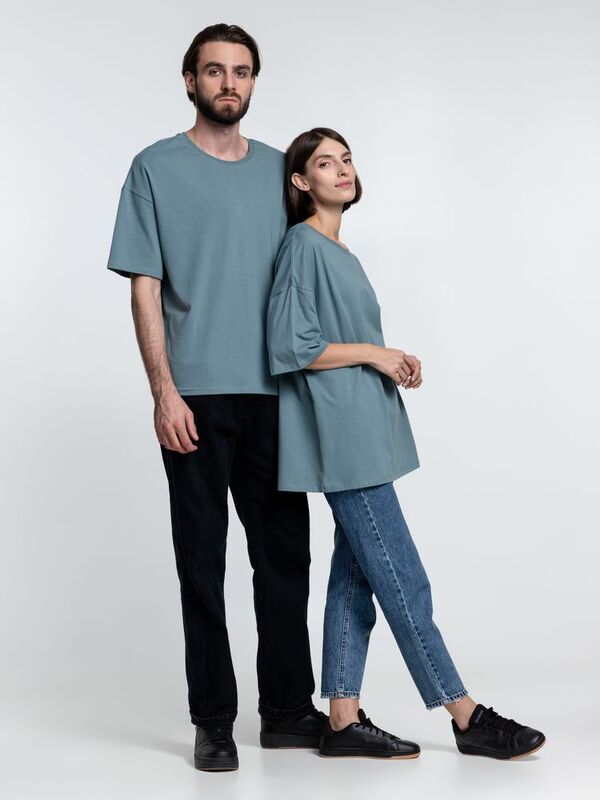 Футболка унисекс оверсайз Crosstown, серо-зеленая арт.15213.41