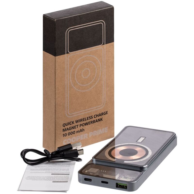 Магнитный беспроводной аккумулятор Cooper Prime 10000 мАч, темно-серый арт.17711.13
