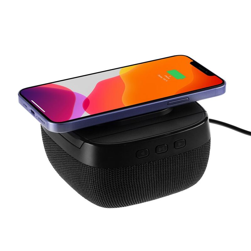 Колонка с беспроводной зарядкой Esca и подсветкой логотипа, черная арт.16305.30