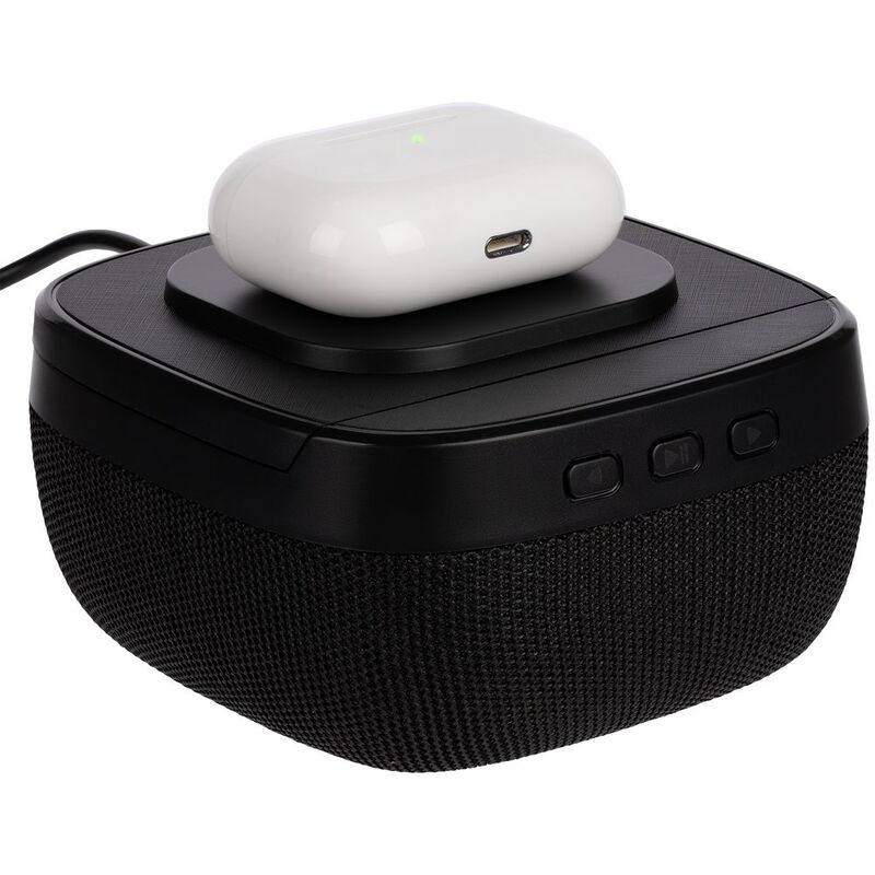 Колонка с беспроводной зарядкой Esca и подсветкой логотипа, черная арт.16305.30