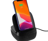 Колонка с беспроводной зарядкой Esca и подсветкой логотипа, черная арт.16305.30