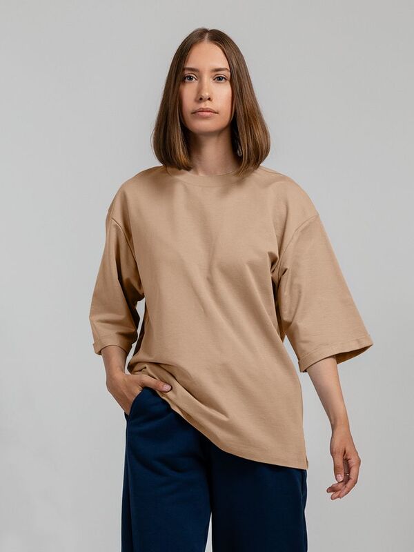 Футболка оверсайз унисекс Kosmos 2.0, бежевая арт.14610.12