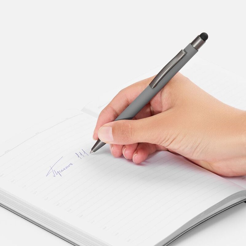 Ручка шариковая Atento Soft Touch со стилусом, серая арт.16428.10