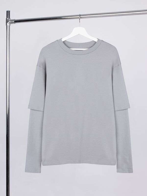 Футболка оверсайз с двойным рукавом Kosmos, светло-серая арт.19180.10