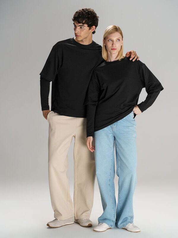 Футболка оверсайз с двойным рукавом Kosmos, черная арт.19180.30