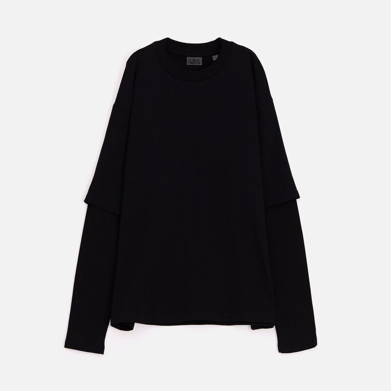 Футболка оверсайз с двойным рукавом Kosmos, черная арт.19180.30