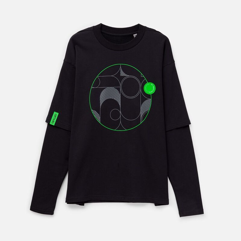 Футболка оверсайз с двойным рукавом Kosmos, черная арт.19180.30