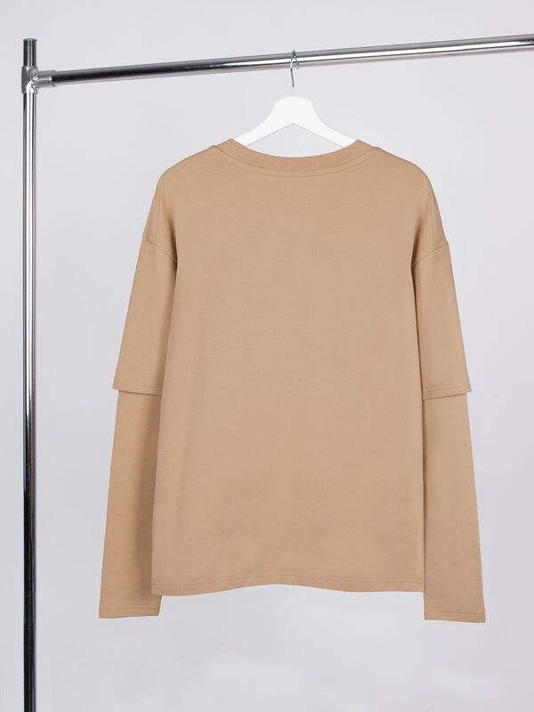 Футболка оверсайз с двойным рукавом Kosmos, бежевая арт.19180.12