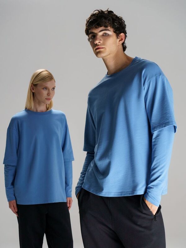 Футболка оверсайз с двойным рукавом Kosmos, синяя арт.19180.44