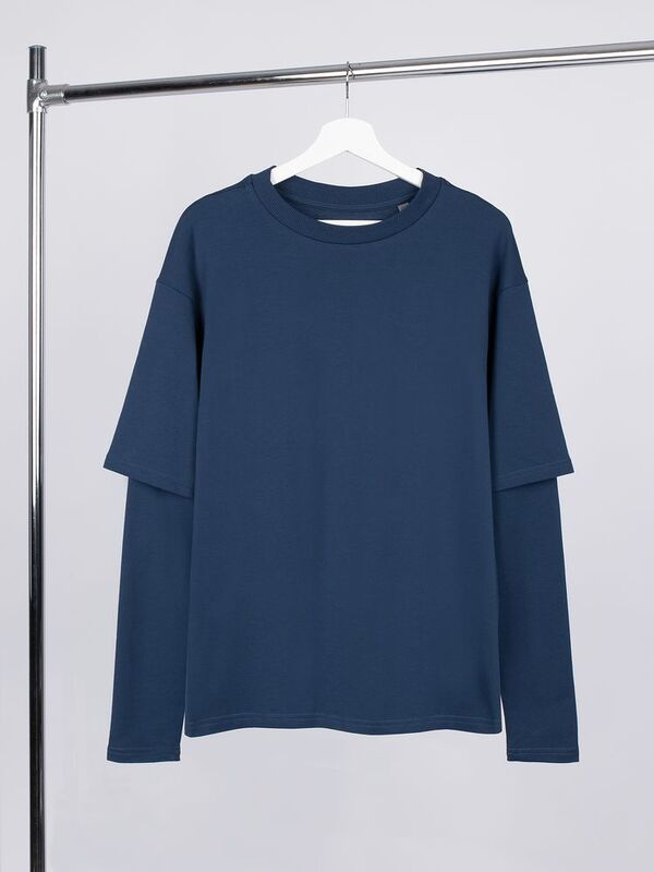 Футболка оверсайз с двойным рукавом Kosmos, темно-синяя арт.19180.40