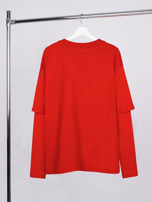 Футболка оверсайз с двойным рукавом Kosmos, красная арт.19180.50