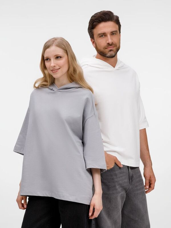 Футболка оверсайз унисекс с капюшоном Neofit, молочно-белая арт.19186.60