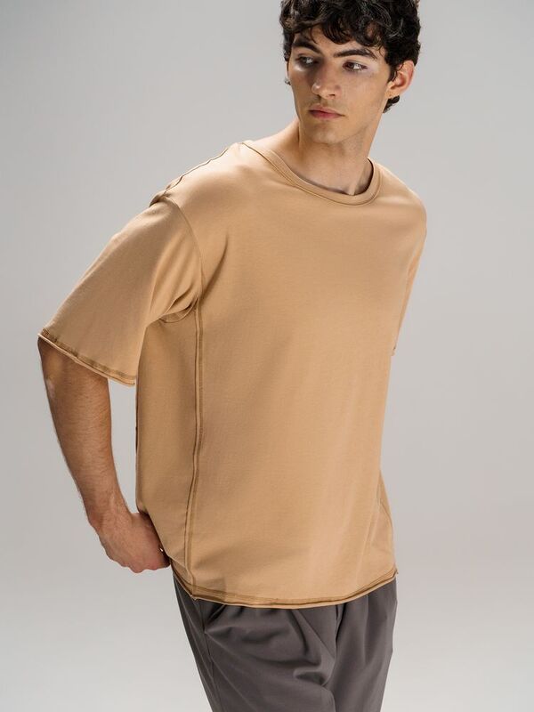 Футболка оверсайз унисекс Vozduh, бежевая арт.19189.12