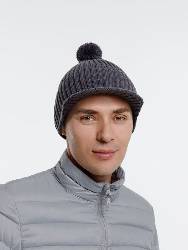 Вязаная шапка с козырьком Peaky, серая (антрацит) арт.16925.28