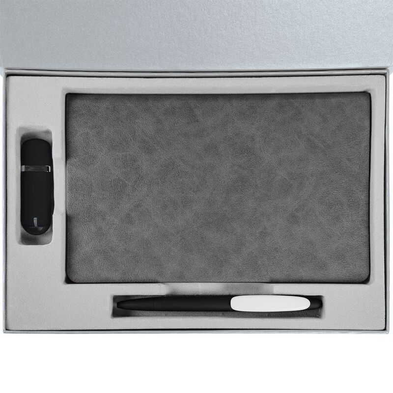 Коробка Silk с ложементом под ежедневник 13x21 см, флешку и ручку, ver. 2, серая арт.17238.10