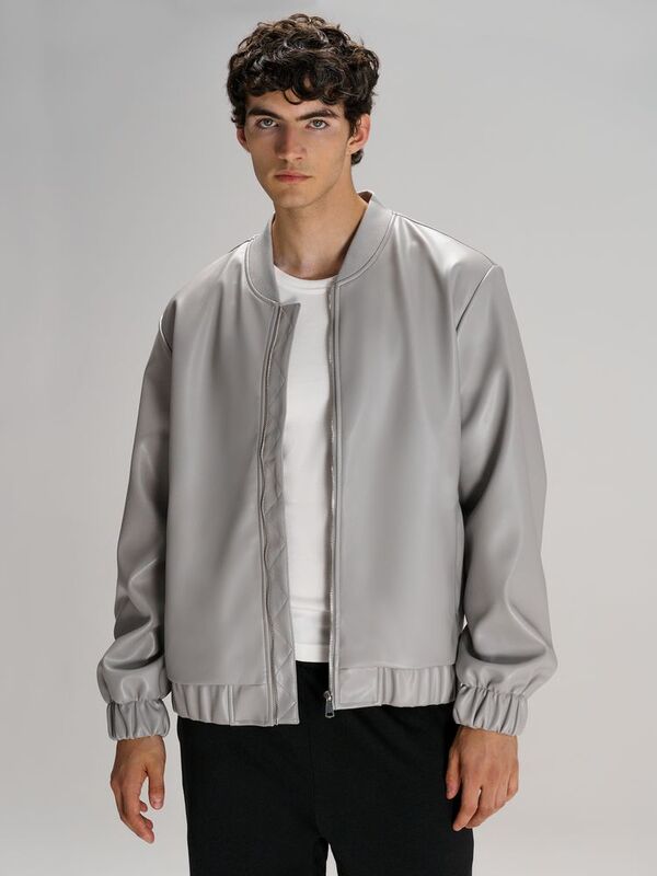 Бомбер из искусственной кожи Univer, серый арт.17402.10