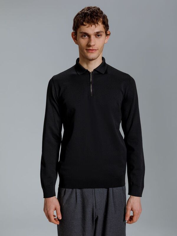 Рубашка поло мужская с длинным рукавом Terrazzo, черная арт.19098.30