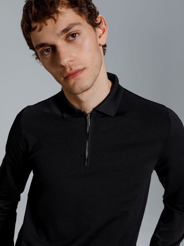 Рубашка поло мужская с длинным рукавом Terrazzo, черная арт.19098.30