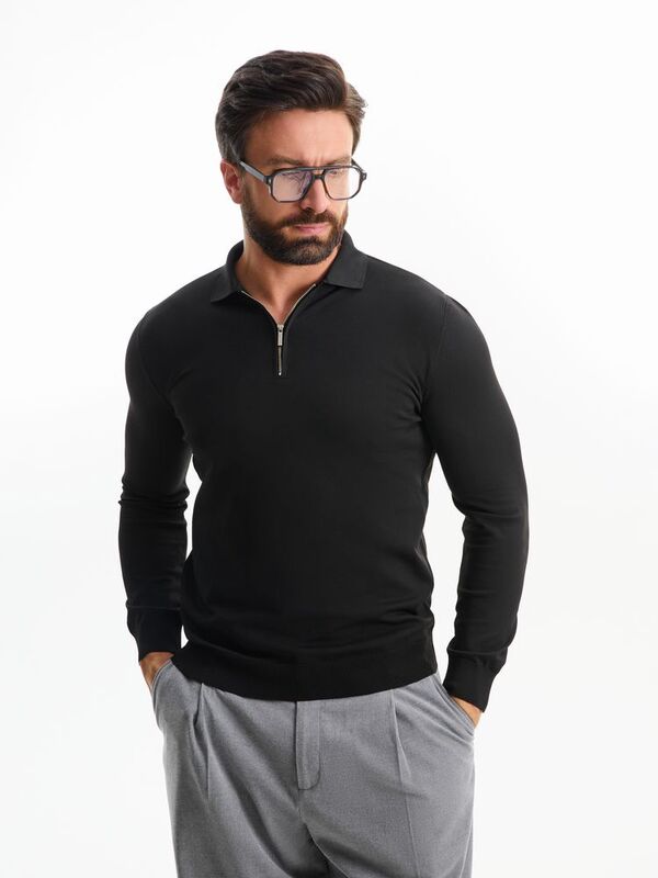 Рубашка поло мужская с длинным рукавом Terrazzo, черная арт.19098.30