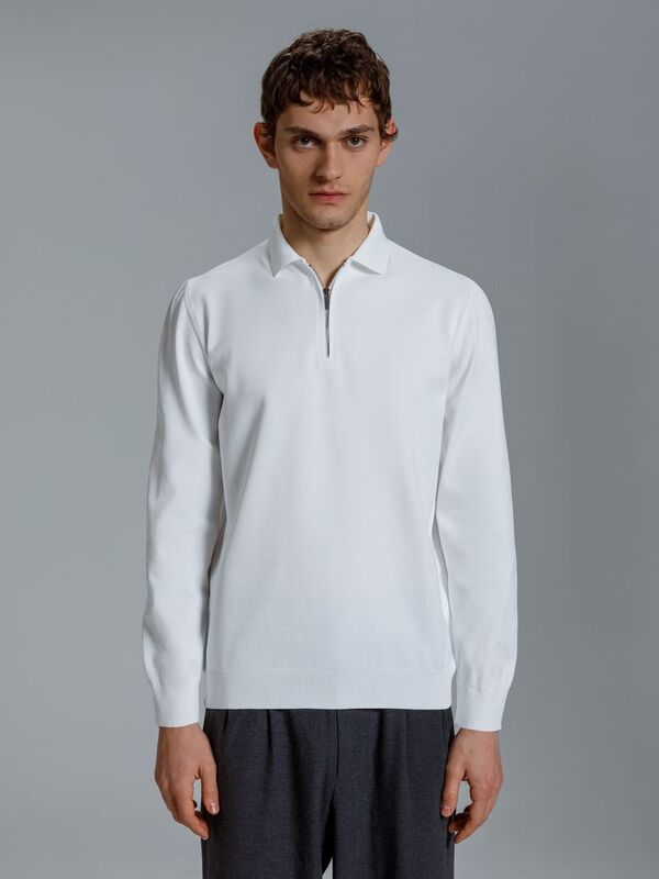 Рубашка поло мужская с длинным рукавом Terrazzo, белая арт.19098.60