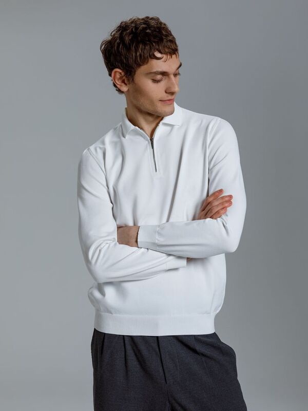 Рубашка поло мужская с длинным рукавом Terrazzo, белая арт.19098.60