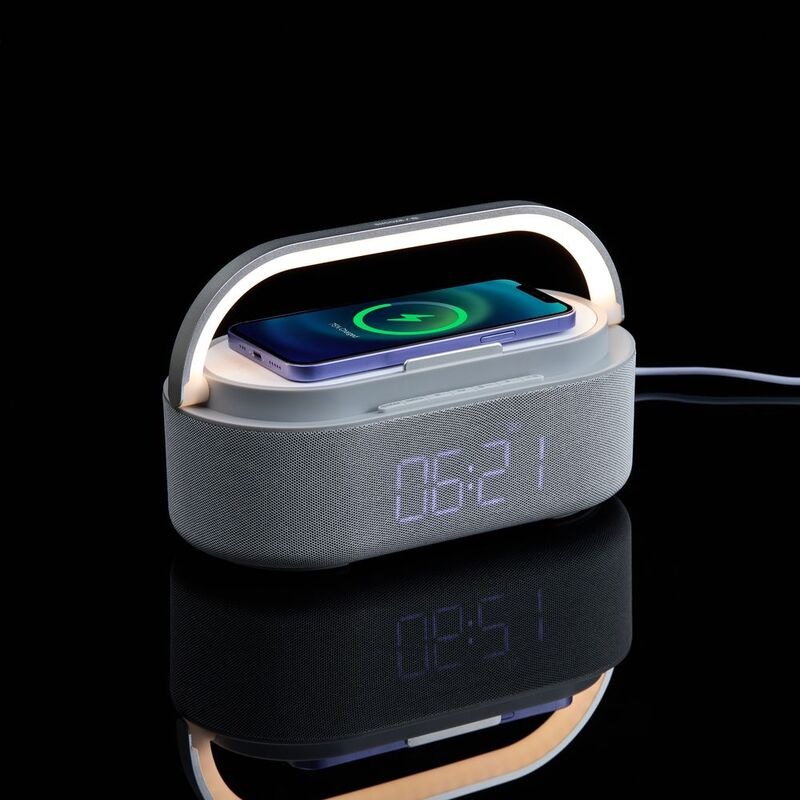 Колонка с часами и беспроводной зарядкой Veske ver.2, серая арт.16849.10