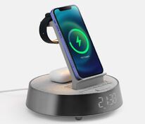 Bluetooth-колонка с беспроводной зарядкой и часами netEnergy, серая арт.16847.10