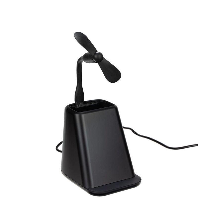 Настольный органайзер с зарядкой, лампой, вентилятором и подсветкой логотипа powerTower, черный арт.16876.30