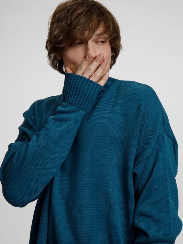 Джемпер оверсайз унисекс Stated в сумке, синий (морская волна) арт.16760.79