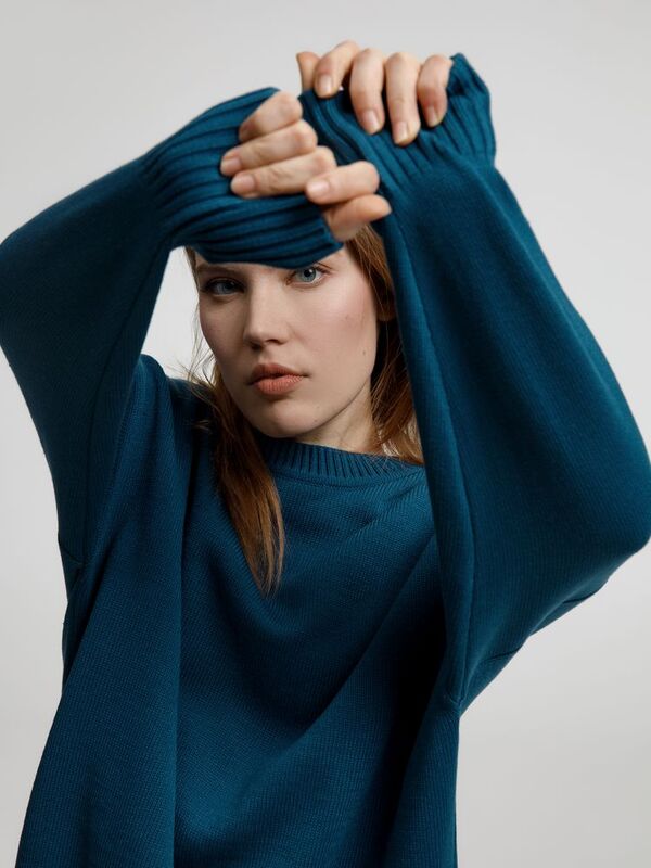 Джемпер оверсайз унисекс Stated в сумке, синий (морская волна) арт.16760.79