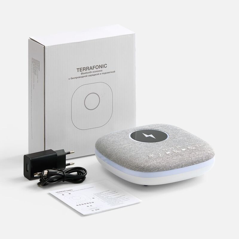Bluetooth-колонка с беспроводной зарядкой и подсветкой Terrafonic, серая арт.17487.10