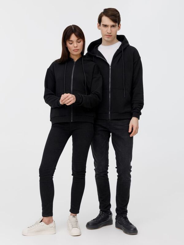 Толстовка унисекс оверсайз на молнии Zippy Terry, черная арт.19883.30