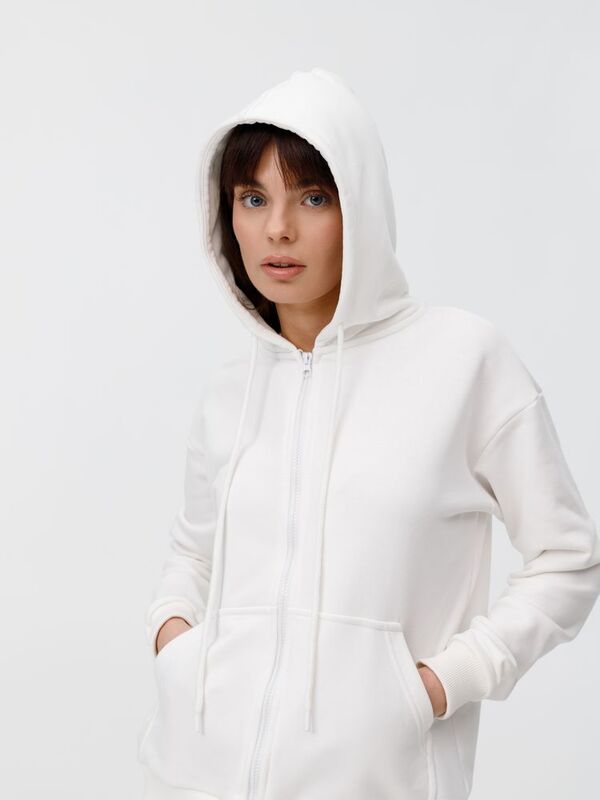 Толстовка унисекс оверсайз на молнии Zippy Terry, белая арт.19883.60